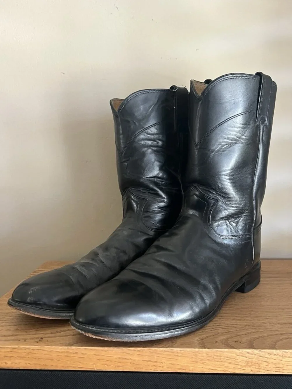 Justin Mens Size 13D Black Leather Vintage Western Roper Boot 3133 Made in USA